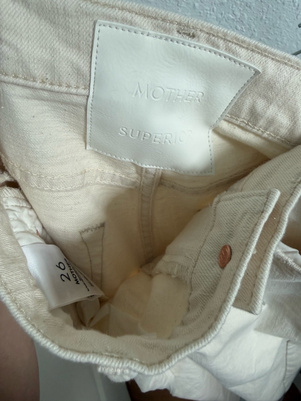 NWT MOTHER The Half-Pipe Ankle Jeans Act Natural Off White Cream Wide Leg 26 - Picture 12 of 14